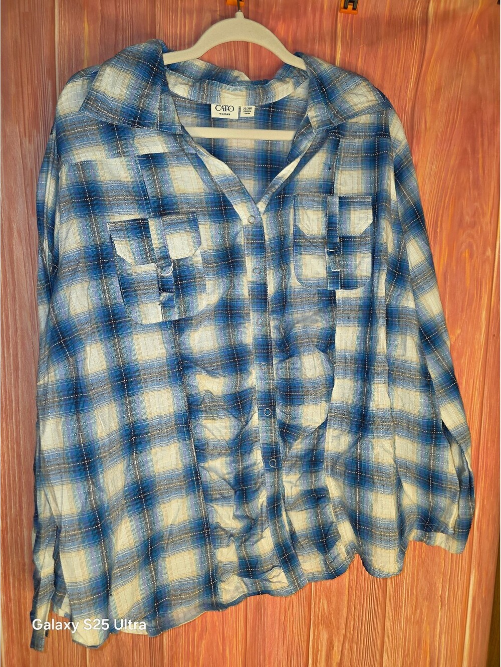 Cato Blue and White Plaid Button-Up Shirt 26/28